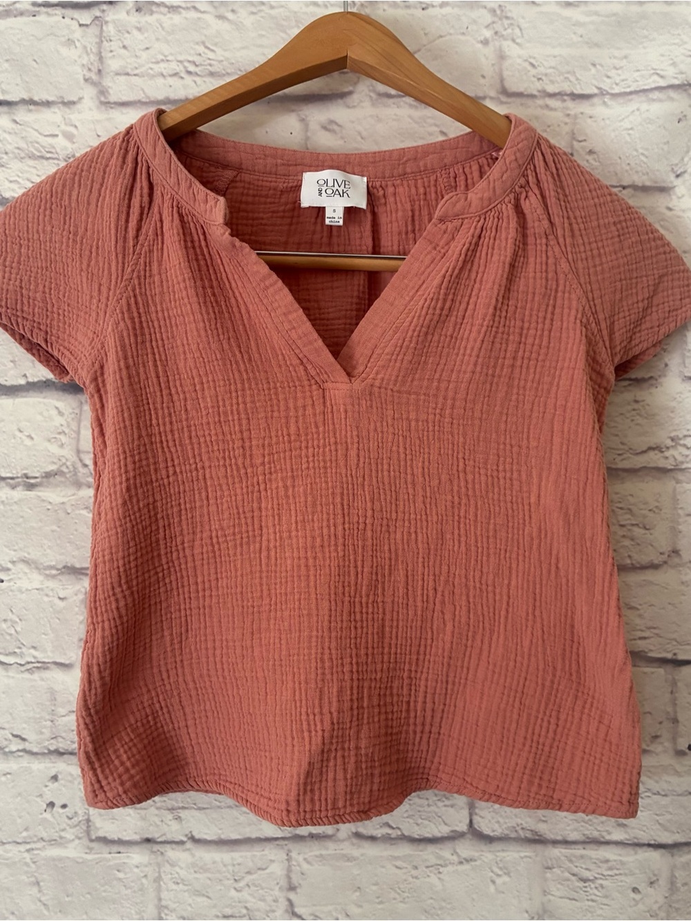 Olive & Oak Women's Gauze V-Neck Top in Dusty Rose - Small